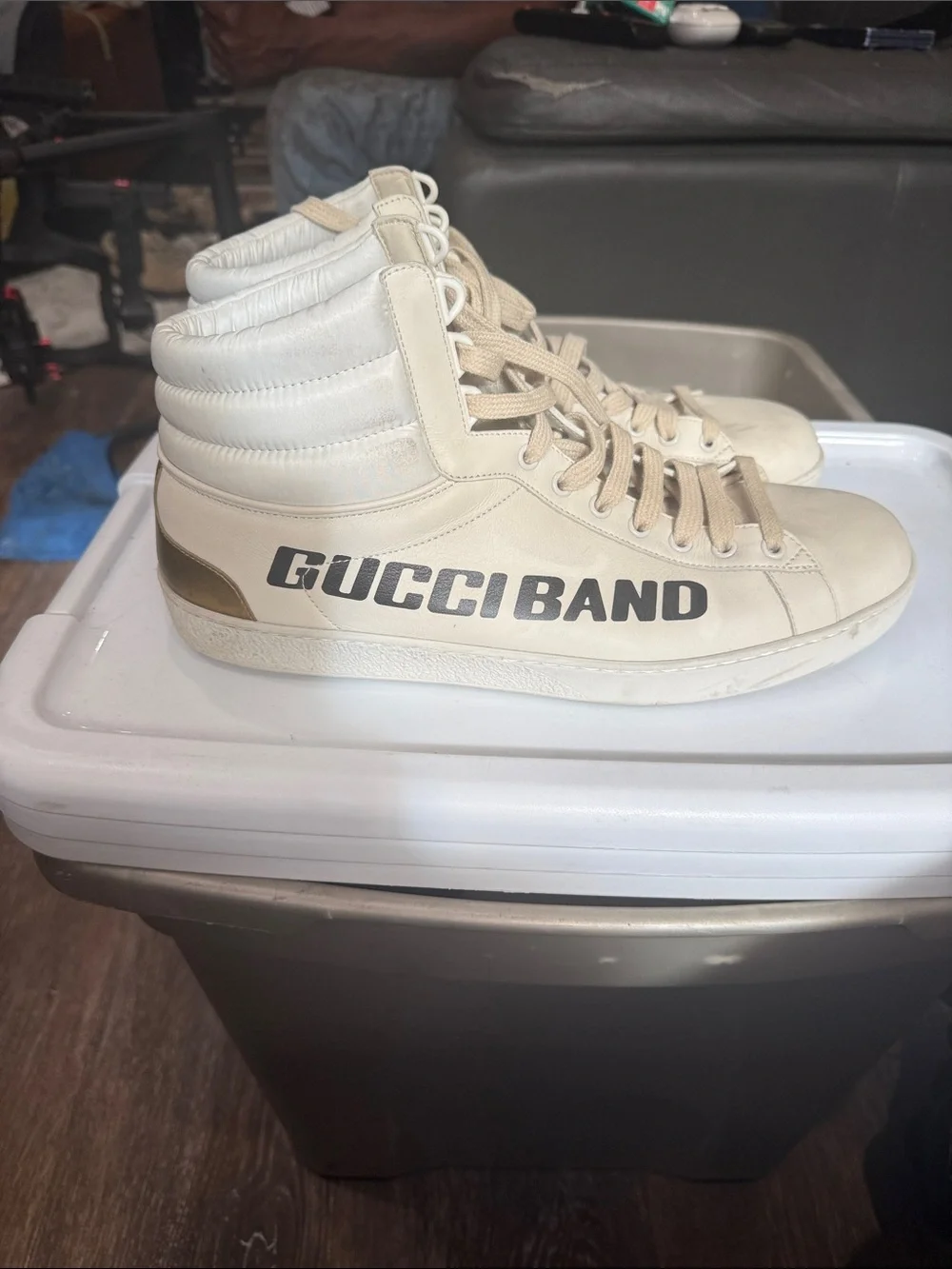 Gucci Cream/Gold GUCCI BAND High-Top Sneakers